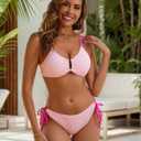 Blooming Jelly Womens Sexy 2 Piece Bikini Sets Cheeky High Cut Bathing Suit Color Block Textured U-Wire Swimsuits 2026 (Pink, S)