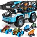 Toddler Robot Dinosaur Truck Toys for Kids Boys Ages 3-5 5-7, Black Carrier Dinosaur Truck with 5 Pull Back Dino Cars, 3 4 5 6 7 Years Old Boys Girls Birthday