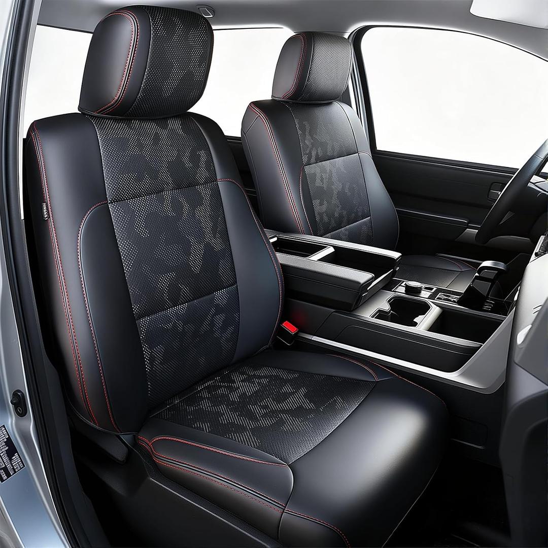 Carlimeki Leather Seat Covers Custom Fit for Tundra 2026 2025 2024 2023 2022 CrewMax SR, SR5, Limited, Platinum, 1794 Edition, TRD Pro, Capstone - Premium Faux Leather Fully Covered - Camo Black