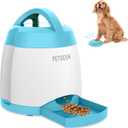 PETGEEK Automatic Dog Feeder/Treat Dispenser with Rechargeable Button Remote Control, Interactive Dog Food Puzzle & Stimulation Toys, 400ml Capacity Pet Dispensing Toy for Indoor/Outdoor Play (Upgraded Blue)
