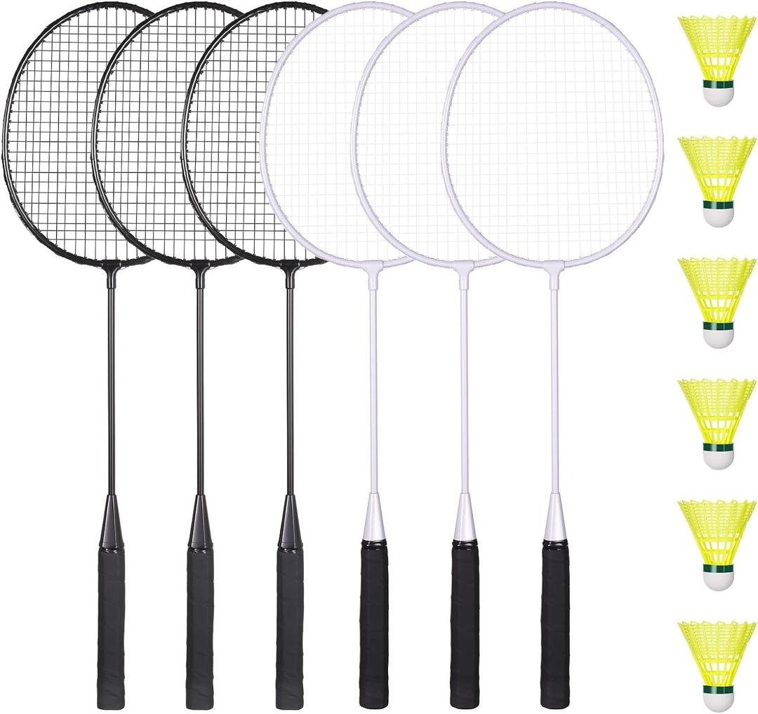 Badminton Rackets Set with 6 Shuttlecocks, Lightweight Badminton Set of 6 for Outdoor Backyard Games, Racquets with Durability for Beginners and Casual Players
