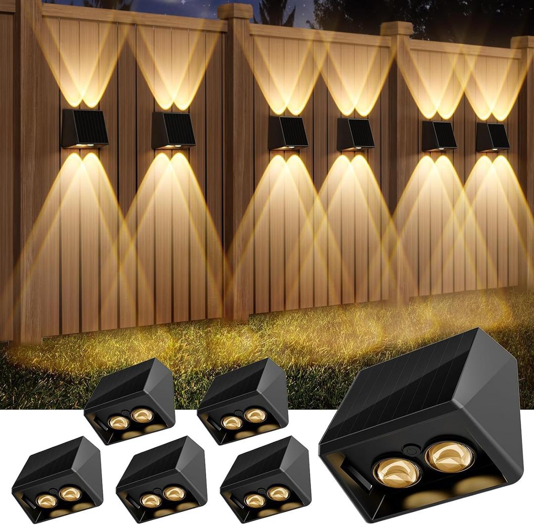 Solar Fence Lights, 8 Pack Outdoor Up & Down LED Fence Light Solar Powered with 11 Colors & 13 Modes IP65 Waterproof Wall Lights Warm White/Cool White/RGB Color Changing for Outside Patio Yard