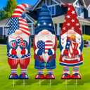 Umigy 3 Pcs 4th of July Yard Decor 32 x 10 Inch Outdoor Independence Day Gnome Yard Sign with Stakes Patriotic Red Blue White Lawn Garden Decoration United States 250th Anniversary Decor