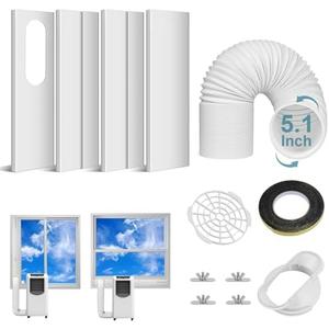 Portable Air Conditioner Window Vent Kit with 5.1" Exhaust Hose, Portable AC Seal Kit for Sliding Window with 4 Plates, Universal Coupler Fits 5.9 & 5.1 Inch Diameter Exhaust Hose