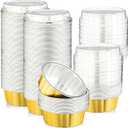 Tessco for you 80 Pcs Disposable Ramekins with Lids 8 oz Creme Brulee Ramekin Aluminum Foil Cup Cupcake Liner Baking Valentines Disposable Muffin Tin Pan Cheesecake Container (Yellow,Silver)