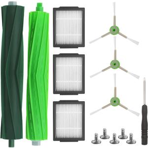 Replacement Parts for iRobot Roomba i8 i8+ i7 i7+ i6 i6+ i4 i3 i3+ Plus J7 E5 E6 E7 i&E&J Series Vacuum Cleaner, 1 Set of Multi-Surface Rubber Brushes + 3 HEPA Filters + 3 Edge-Sweeping Brushes