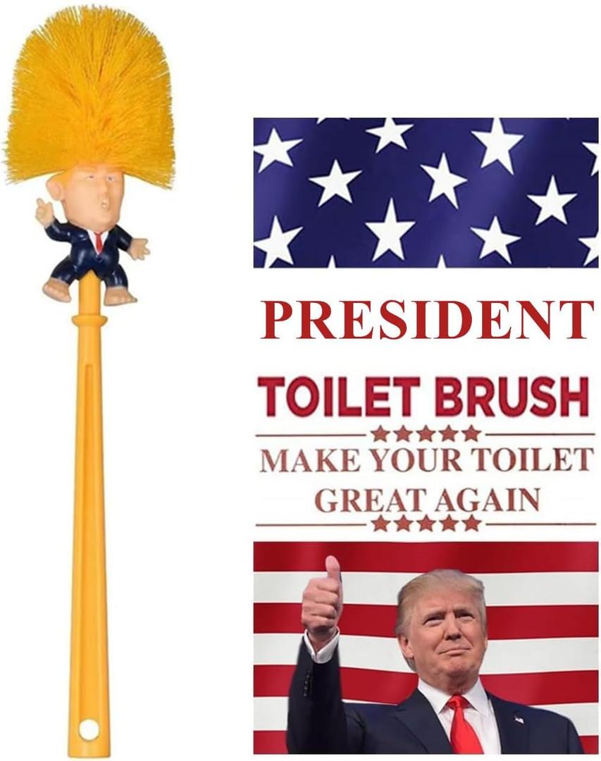 Toilet Brush, Great Gag Gift, Fun Design, Premium Quality Toilet Bowl Brush with Solid Handle and Durable Bristles for Bathroom Cleaning, Political Satire Products