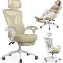 Ergonomic Office Chair with Footrest - Adjustable Lumbar Support & Headrest, 90-160 Reclining Mesh Back Computer Chair - Home Office/Gaming, 350lbs Capacity (Beige)