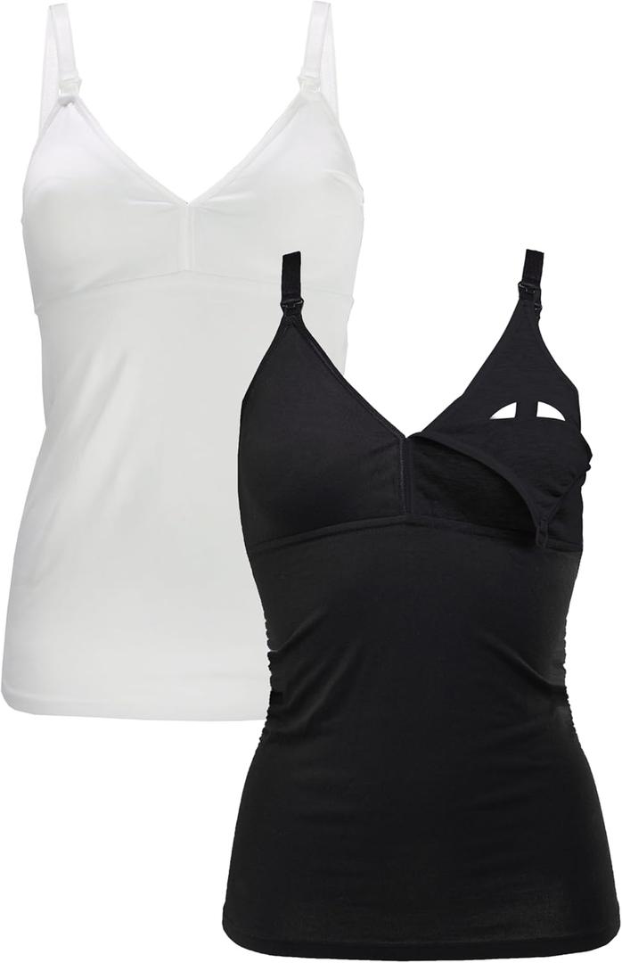 Nursing Top Cotton-Mix Oeko Tex 100 Cami Woman Breastfeeding Tank top Adjustable Straps Postpartum German Brand 5400 (S, Black/White)