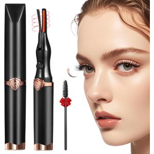 Heated Eyelash Curler, 2-in-1 Clip-Type Design, 3 Temperature Modes, USB Rechargeable Electric Eyelash Curler, Natural Curling, Brown Black EB