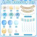 Blue Baby Shower Decorations for Boy with Welcome Baby Banner, Blue Champagne Balloons, Tassel Garlands, Swirls, and Paper Pom Poms for Boho Baby Shower or Gender Reveal Party Supplies