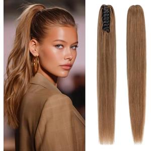 Rich Choices Claw Clip Ponytail Extension Human Hair Real Hair Ponytail Extension Balayage Light Brown 16 Inch 105g One Piece Clip In Long Ponytail Hair Extensions Straight For Women #6