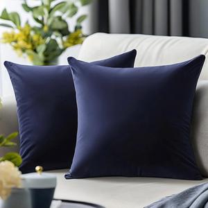 Navy Blue Pillow Covers 16x16 inch Set of 2 Velvet Decorative Throw Pillows for Living Room Sofa Couch Bed Bedroom (Dark Navy Blue)