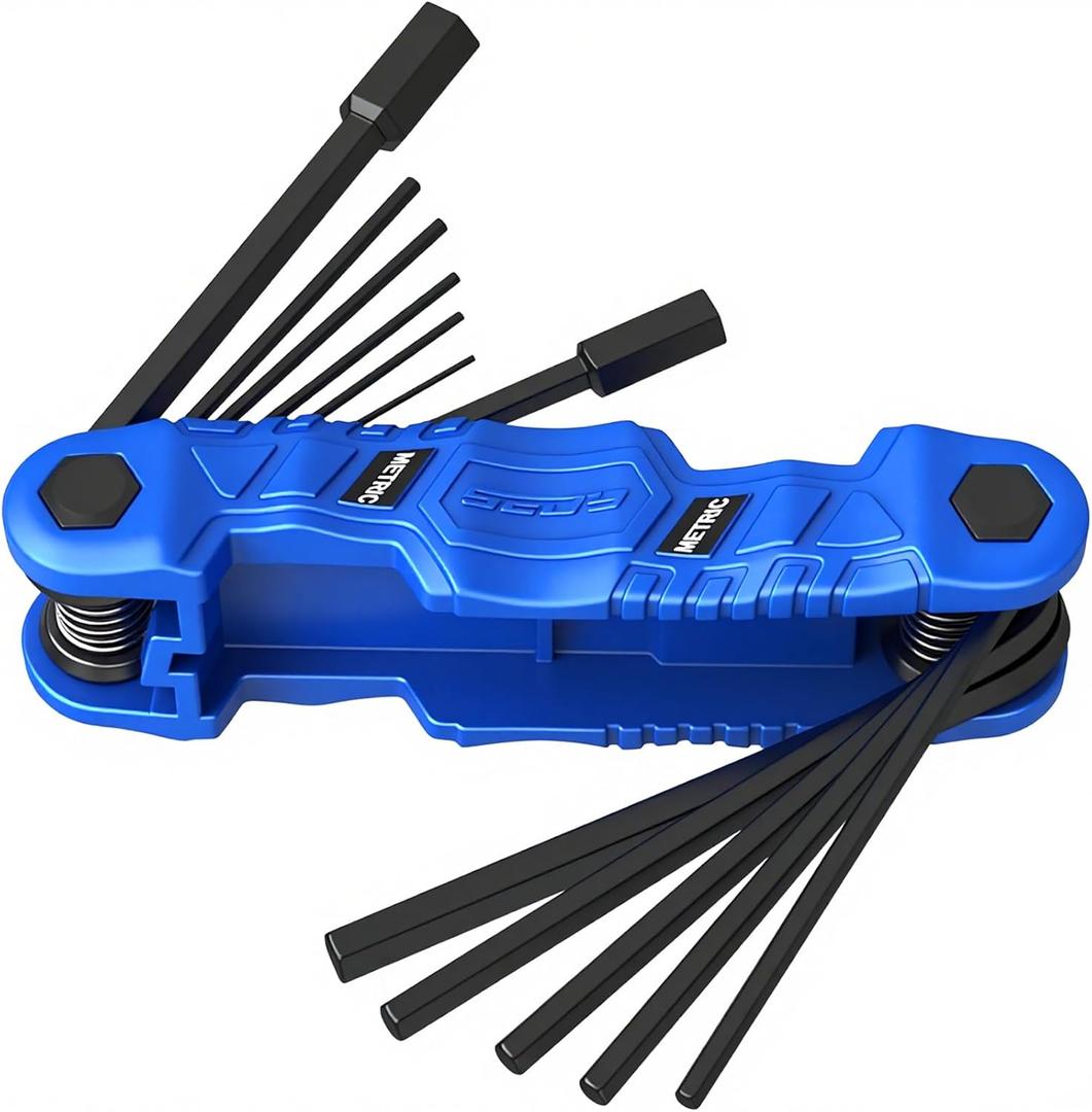 12-Piece Large Folding Hex Key Set Metric (1.5-12mm), Heavy Duty Allen Wrench Set, Portable Tool for Archery, Bike Repair, Furniture, and Basic Home Maintenance (Blue)