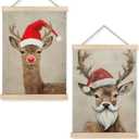YTRGI Christmas Reindeer Mooses Art Decor, Christmas Reindeer Wall Decor, Vintage Red Nosed Elk Mooses Poster Hanger Frame, Mooses Gifts 12x16 In Set of 2
