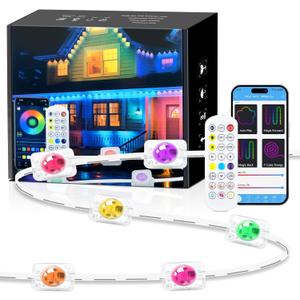 KISUFU 100FT Permanent Outdoor Lights for House, 24V Smart Outside Lights with 221 Modes, App & Remote Control, IP68 Waterproof, Year-Round Roof & Eaves Lighting for Valentine, Holidays (100FT)