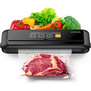 KOIOS Vacuum Sealer Machine, 90Kpa Automatic Vacuum Air food sealer/Built-in Cutter Starter Kit, Dry & Moist Food Preservation Modes, Pulse Function, LED Indicator Lights, Black