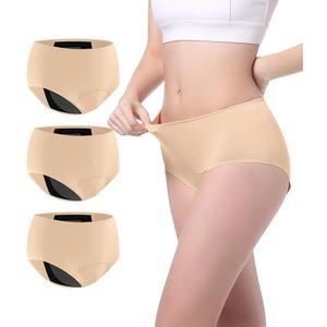 Carer Incontinence Underwear for Women Washable 3PACK Leakproof Underwear 150ml Super Absorbent Leak Proof Underwear for Women Bladder Leakage Protective Panties, Beige, X-Large