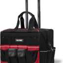 HAUTMEC 18" Rolling Tool Bag with Wheels, 23-Pocket Portable Tool Box Organizer with Water-Resistant Oxford Fabric, Wide-Mouth Design, Oversized Wheels & Telescoping Handle - HT0059 (18-Inch | Red)