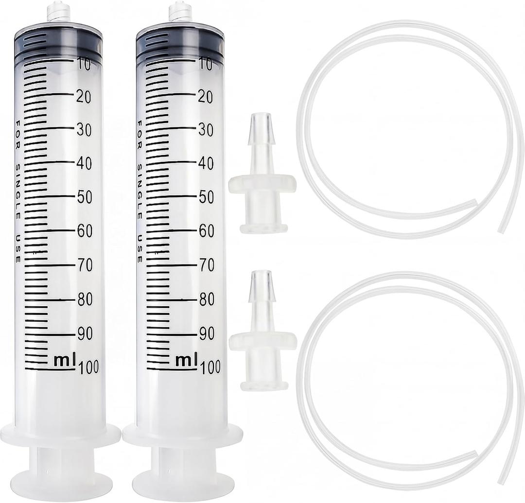 DEPEPE 2pcs 100ml Large Plastic Syringe with 2pcs 47in Handy Plastic Tubing and Luer Connections for Scientific Labs, Measuring, Watering, Refilling, Filtration, Feeding