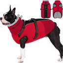 AOFITEE Small Dog Coat, Waterproof Dog Winter Jacket with Harness Built in, Warm Fleece Lined Dogs Jacket for Cold Weather, Reflective Pet Snow Jackets with Zipper for Yorkshire, Schnauzer, Red S
