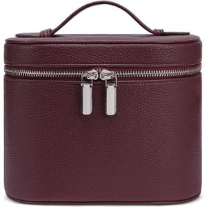 Makeup Bag, Travel Make up Case with Compartments and Handle, Portable Cosmetic Organizer Bags,Toiletry Bag for Women (M(7.6*5.5*6 in), Burgundy(7.6*5.5*6 in))