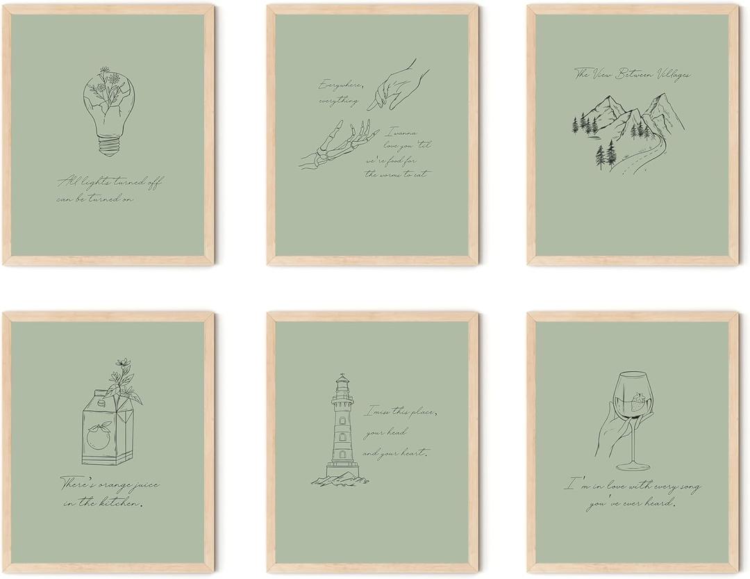 TwoDays Folk Music Inspired Posters, Song Lyric Artwork Room Decor for Fans Gifts, Singer Merch, Album Wall Art Prints for Bedroom. (8" X 10", Set of 6, UNFRAMED)