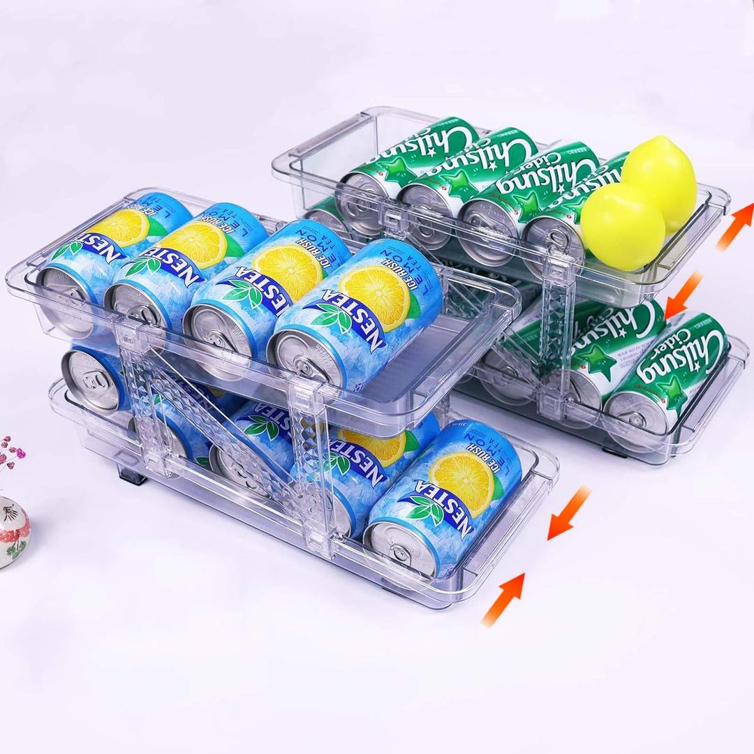 2 Pack Soda Can Dispenser for Refrigerator,Adjustable Width Soda Can Organizer,Stackable Drink Organizer for Fridge,Pantry,Cabinet,Soda Holder for Refrigerator