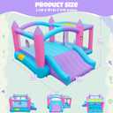 Inflatable Bounce House with Slide, 7 in 1 Jumping Castle with Blower, 143 x 148 x 78 Inch Large Bouncer, Sunshade Cover, Basketball, Ball Pit, Dart Game, 4 Players