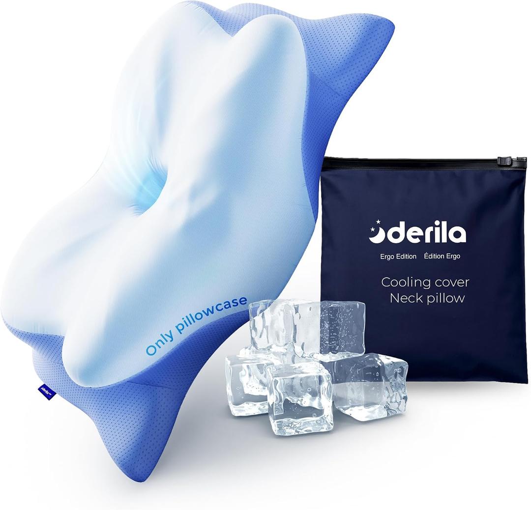 Derila Ergo Pillowcase Cervical Neck Pillow for Sleeping Pillow Case Contour Memory Foam Pillows for Back, Side Sleeper (Pillowcase - 21.25 x 14.17 x 4.72 in) Pillow Case only, Cooling Pillowcase - 21.25 x 14.17 x 4.72 in
