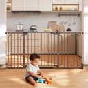 Cumbor 36.6-64" Extra Wide Baby Gate for Stairs, Dog Gates for Doorways, Auto-Close Pet Gate Indoor, Pressure Mounted Walk Through Safety Child Gate for Kids Toddler, Tall Pet Puppy Fence Gate, Brown