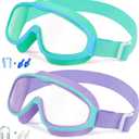 Vvinca Kids Goggles with Comfort Fabric Strap, Kids Swim Goggles Wide View Anti-Fog/UV No Leaking Swimming Goggles for 3-14 (04-mint Green& Purple Blue)
