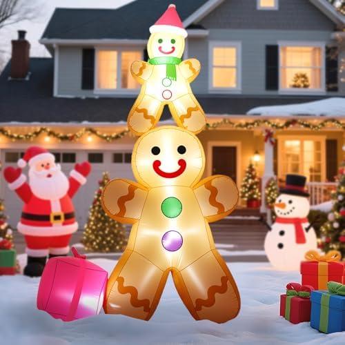 GARIG 10FT Christmas Inflatables Gingerbread Father and Son Outdoor Decorations, Christmas Blow Up Yard Decorations with Built-in LEDs for Xmax Outdoor Party, Yard, Garden