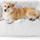 Lesure Dog Bed Medium Size - Cute Furry Calming Puppy Beds, Rectangle Washable Indoor Pet Beds with Removable Zipper Cover, 35x25x11inches, Grey (Large)