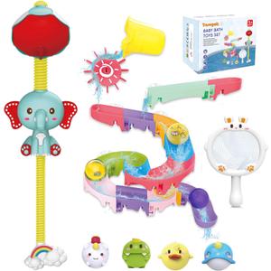taseyok Toddler Bath Toys, Baby Bathtub Toys with Elephant Shower Sprays and Slide Track, Fishing Floating Animals Toys, Creative Shower Toys Christmas Birthday Gifts for Boys and Girls