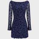 RIHOAS Women's Bodycon Mini Dress Boat Neck Long Sleeve Stretch Mesh Cocktail Wedding Guest Party Club Spring Summer Dress, Small, Blue
