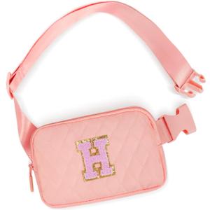 Monogrammed Gifts for Girls Women - Fashion Monogrammed Crossbody Bag Waist Pack, Fanny Pack for Kids Teen, Everywhere Belt Bag - Peach, Pink