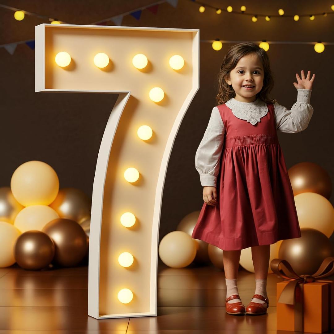 Marquee Numbers 4 Feet Tall Large Light Up Numbers 7th 17th Sweet Sassy and Seven Birthday Decorations Big Yellow Light Outdoor Anniversary Decorations Balloon Arch Kit Party Backdrop 7