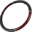 BDK Black/Dark Wood Grain Soft Leather Grip Big Rig Steering Wheel Cover for Trucks 18" Inch Large (Cherry Wood)