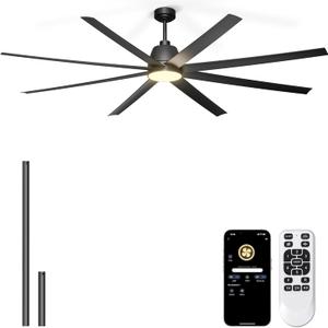 84'' Ceiling Fan with Lights - Remote & APP Control, Large Industrial DC Motor Fan for Covered Outdoor Patios, Warehouse, Shop, Garage, Black