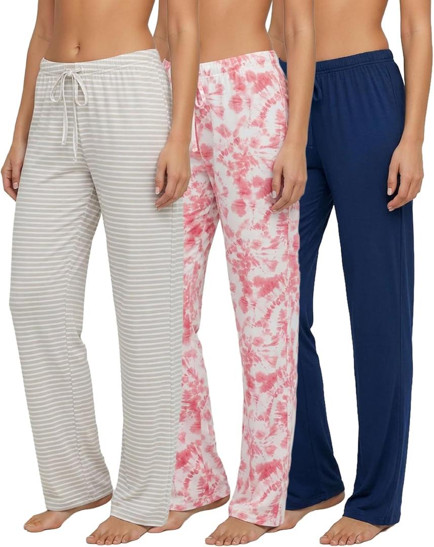 Real Essentials 3 Pack: Womens Ultra-Soft Comfy Pajama Lounge Pants Sleepwear (XX-Large)