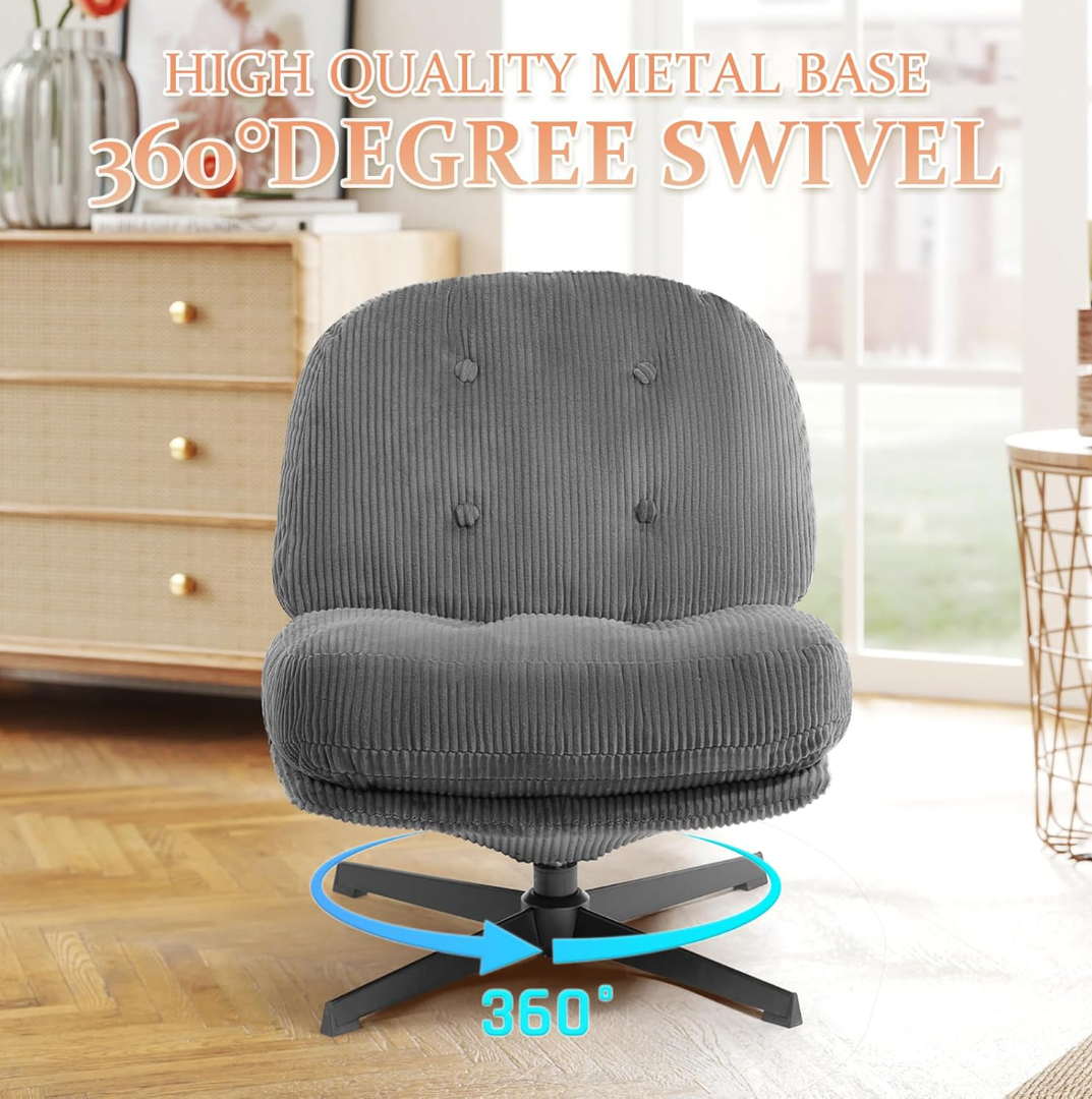 HollyHOME Modern 360°Swivel Accent Chair, Upholstered Comfy Reading Chair, Fabric Lazy Chair with Soft Cushion, Metal Frame Lounge Sofa Chair for Living Room, Bedroom, Balcony, Dark Grey