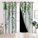 Watercolor Leaves Blackout Curtains, Spring Natural Rustic Plant Drapes, Living Room Bedroom Decoration Light Blocking Curtains Panels with Grommets,2 Panels,Each W42 xL63 (Green Leaf)