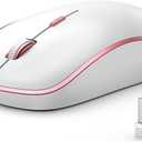 JOYACCESS Wireless Mouse for Laptop - Ultra Thin, Silent, 2400 DPI Portable Optical Mouse for Laptop,Computer,MacBook,Windows, Chromebook, PC (White + Pink) (Pink and Silver)
