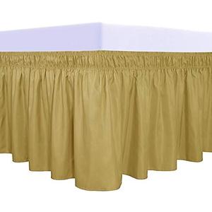 PureFit Wrap Around Ruffled Bed Skirt with Adjustable Elastic Belt - 22 Inch Drop Easy to Put On, Wrinkle Free Bedskirt Dust Ruffles, Bed Frame Cover for Queen, King and C-King Size Beds, Gold
