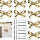 8Pcs Gold Bow Knobs for Dresser, Bow Drawer Knobs, Nice Bow Knobs Drawer Handles, Bow Shape Decorative Hardware for Desk, Wardrobe, TV Cabinet and Bookcase, Adds a Touch to Home Furniture