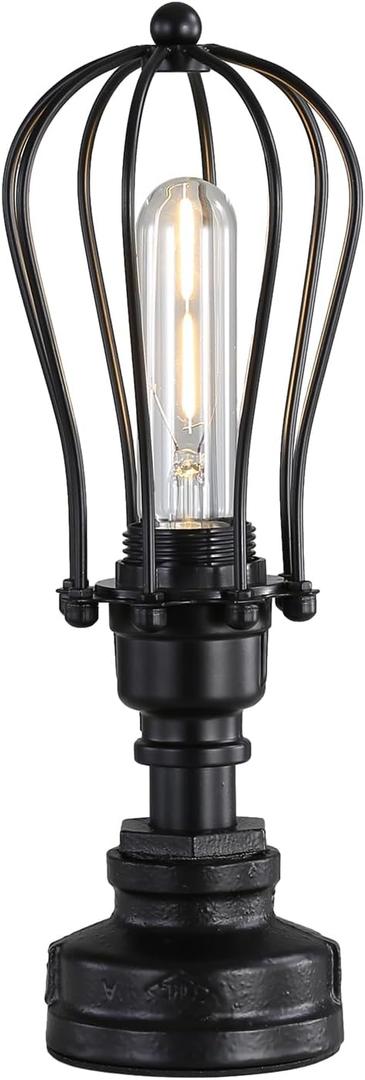 EFINEHOME Retro Industrial Steampunk Water Pipe Table Lamp Base, E26 Vintage Edison Desk Lamp with Switch Plug, Indoor Lights Decor for Bedside Living Bedroom Home Improvement (Black-Pomelo)