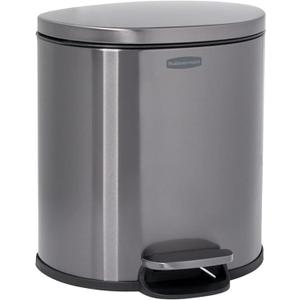 Rubbermaid Stainless Steel Semi-Round Step-On Trash Can, 1.6-Gallon, Charcoal, Small Wastebasket with Lid for Home/Kitchen/Bathroom/Office