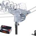 PBD Amplified Outdoor TV Antenna with 360° Motorized Rotation, UHF/ VHF Long-Range Reception, Remote Control, Mounting Pole & 40FT RG6 Cable, Dual TV Outputs, Supports 4K/ 1080P Smart & Older TVs