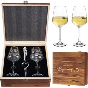 AW BRIDAL House Warming Gifts New Home Wine Glasses Sets, 2026 Closing Gifts for Home Buyers and Homeowner, New Apartment Gift Basket for Couple, First House Gift with Wooden Keepsake Box